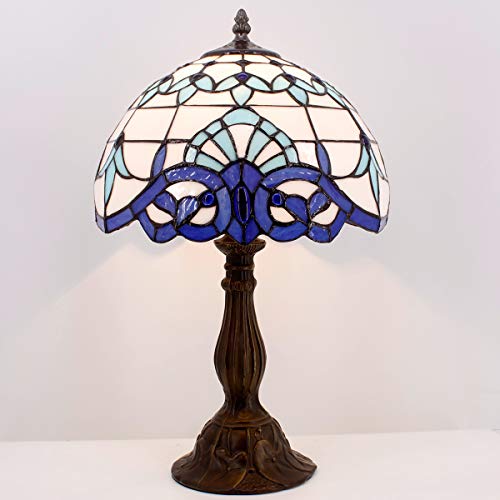 Image of WERFACTORY Tiffany Table Lamp Navy Blue Baroque Stained Glass Style Light