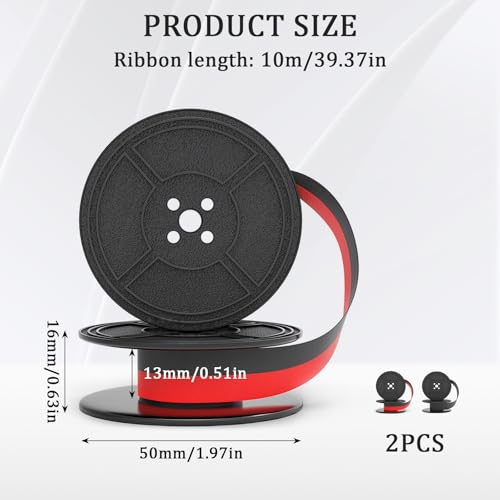 2 Stück Schreibmaschinenband,10M Farbband Schreibmaschine für DIN 2103,DIN 32755 und Andere Alte Schreibmaschinen (Rot + Schwarz)