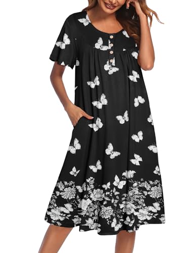 Image of Ekouaer House Dress for Women with Pockets Short Sleeve Moo Moos Plus Size Nightgowns Floral Print Mumu Dresses