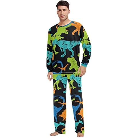 ODAWA Hanukkah Shining Pajamas Sets for Couples 2 Piece Pajamas Pajamas Top and Bottom, Dino Pattern Print, S Cover