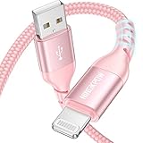 NINGKPOW Cable iPhone Chargeur iPhone 1M [Certifié MFi] Cable Lightning Nylon Tressé Fil Lightning Ultra Résistant Cordon pour iPhone 14 13 12 11 Pro Max Mini XR XS X 8 7 6 Plus 6s SE 2020 - Rose