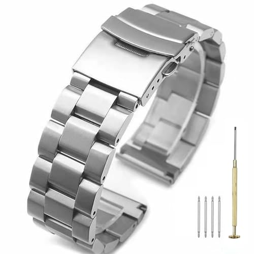 Hstrap Silver/Black/Blue/Grey/Gold Stainless Steel Watch Bands, Brushed Finish Watch Strap 18mm/20mm/21mm/22mm/24mm/26mm Double Buckle Bracelet (Screw-In Silver, 20mm) by Hstrap - Used condition - US$14.93