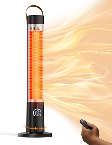 Outdoor Heater for Patio, 1500W Infrared Electric Heaters Indoor w/Remote, 60° Oscillation, 9H Timer, 9 Heat Level, Tip-Over/Overheating Protection, Safety Lock, for Garage, Porch, Gazebo