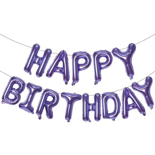 KALOR Pruple Happy Birthday Balloons Banner, 16 Inch Mylar Foil Letters Balloon Sign for Birthday Party Decorations Photo Booth Backdrop