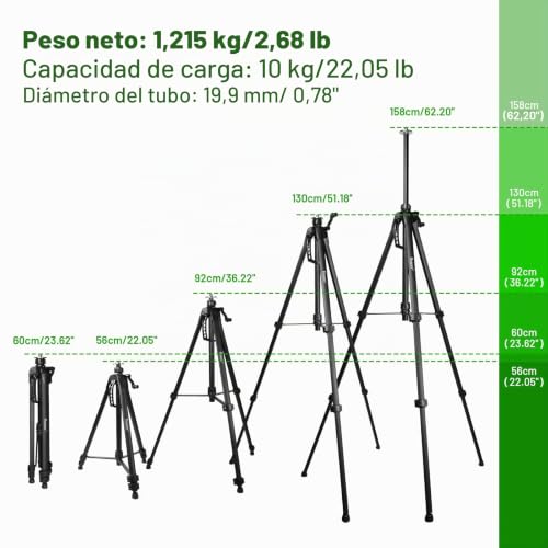Miniatura 3 de Huepar Trípode 1,6 M Cabeza Plana Trípode De Aluminio Para Nivel Láser, Con Burbuja Horizontal, Con Rosca Macho De 5 8 -11 Y Adaptador De Tornillo 1 4 -20, Soporte Para Móvil Incluida- Tpd16a1
