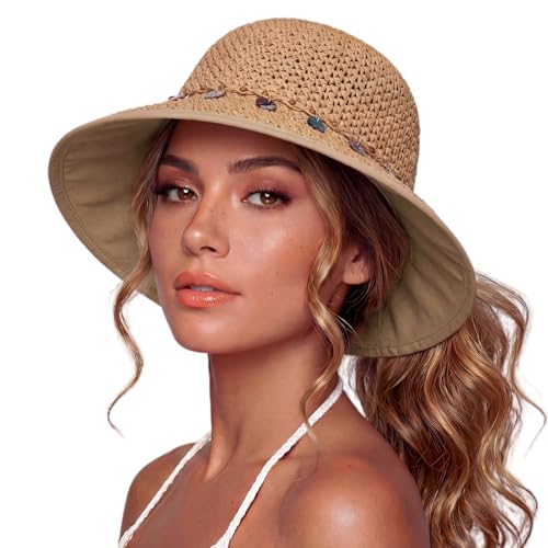 TOP-EX Womens Ponytail Cooling Beach Straw Sun Hats UV Protection Khaki M 4 by TOP-EX - Used condition - US$27.64