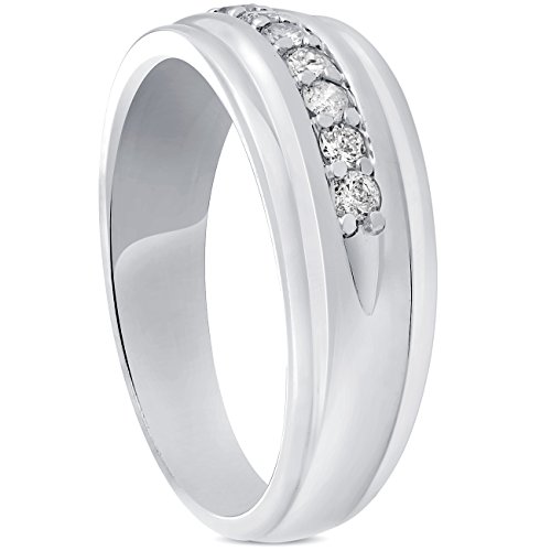 P3 Pompeii3 Mens 1/4Ct White Gold 7 Stone Diamond Ring 10K Polished Wedding Anniversary Band - Size 11 #TOP1