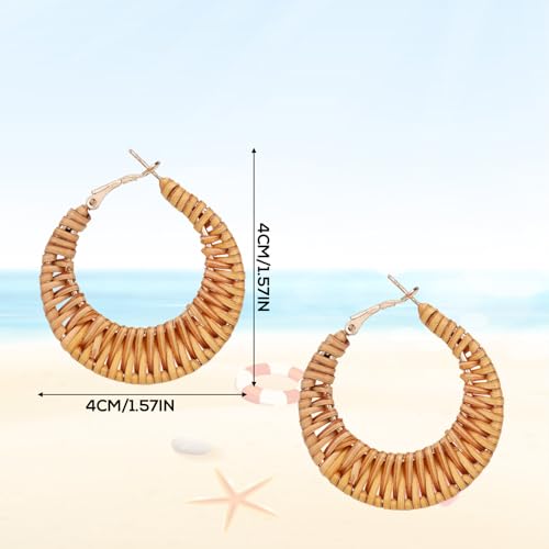 Hand Woven Rattan Earrings, Large Bohemian Handmade Weaving Earrings Rattan Hoop Summer Beach Jewelry Gift Perfect Bohemian Jewelry for Women2
