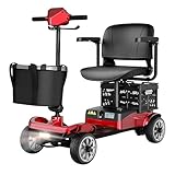 iCAN X-05 2026 Model Portable Mobility Scooter, 135 Kg Capacity, 13.75 Mile Long Range, Front & Rear Removable Battery, LED Headlight, Removable Basket, Extra Storage, Light Weight, Class 2 UK. (Red)