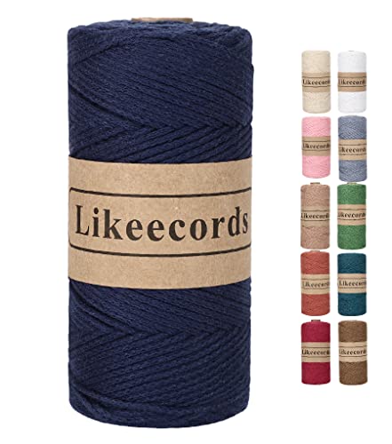 Likeecords 100% Cotton Crochet Bag Cord 2mm 170m Macrame Cord 2mm Crochet Thread Macrame Rope Gift for Knitter (Dark Blue)