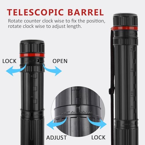 DEWEL Post Tube Expands from 30”to 51”, Waterproof Blueprint Holder Telescoping Art Tube, Large Plastic Black Fishing Rods Case Storage Tube, Light Resistant Drawing Tube with Strap (XL Size) by DEWEL - Image 5