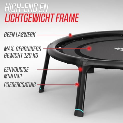 BERG Fitness Trampoline 110 Black | Fitness trampoline voor thuis trainen | Compact ontwerp met inklapbare poten | Instelbare elastieken | Duurzaam en antislip - Afbeelding 4
