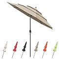 Yescom UV70+ 3-Tiers 10ft Patio Umbrella with Crank Handle Push to Tilt Outdoor Garden Yard Pool Khaki