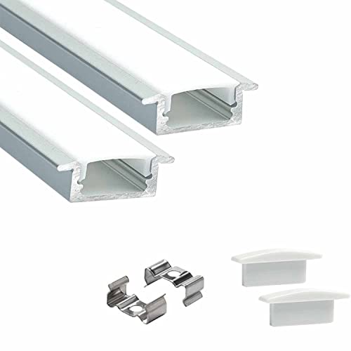 Image of Abaj Lighting Aluminium Rectangular Conciled LED 1Meter Profile Channels with Diffused Cover, End Caps and Mounting Clips for LED Strip Light (16x12mm) - Pack of 2 White