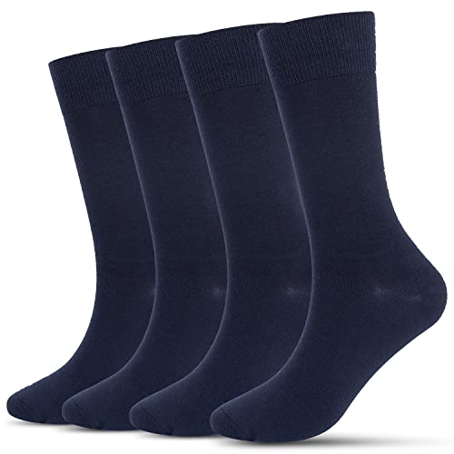 Athlemo Men's Bamboo Dress Premium Socks 4 Pack Crew Business Casual Breathable Sock Odorless Navy 10-13 #TOP5