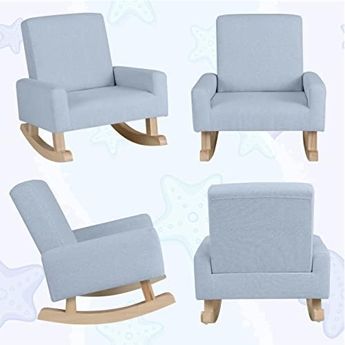 COSTWAY Kids Rocking Chair, Toddler Upholstered Armchair with Anti-tipping Design, Wooden Linen Fabric Children Sofa Rocker for Bedroom, Playroom and Living Room (Blue)