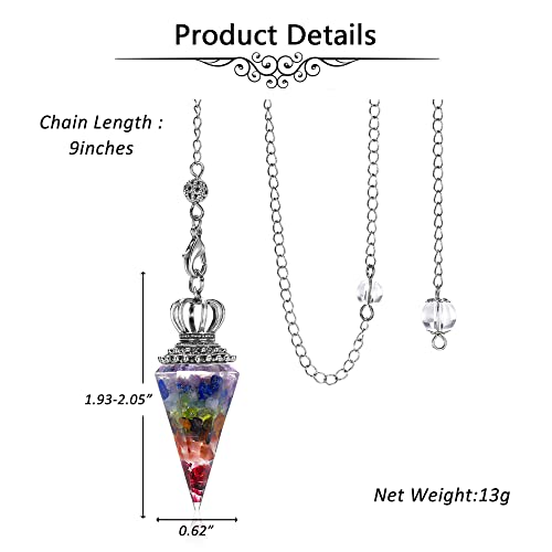 Jovivi Natural 7 Chakra Healing Crystal Pendulums For Divination Dowsing 6 Facted Crown Hexagonal Pointed Resin Chip Stones Reiki Chakra Gemstone Pendulum Pendant Wiccan Witchcraft #TOP6
