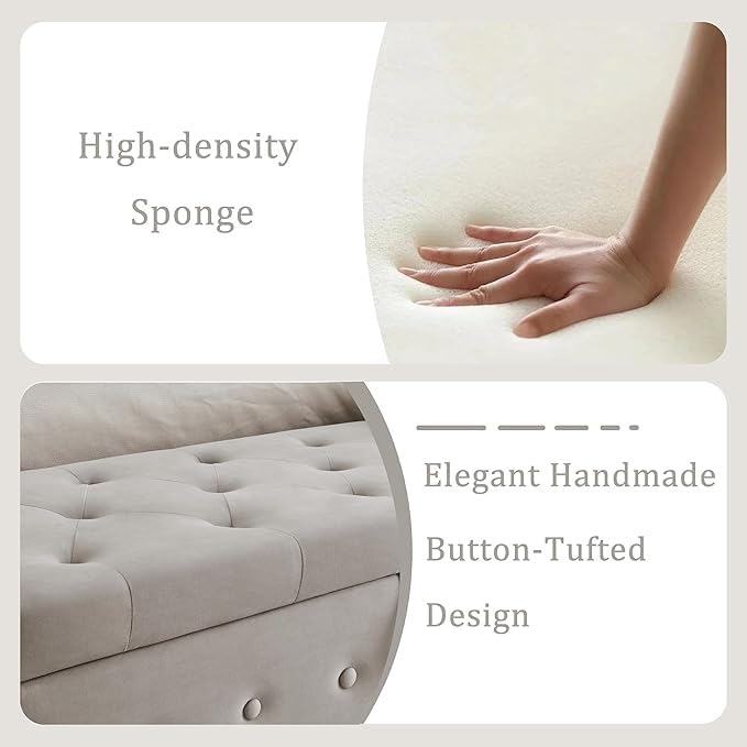 Image of LEGACY OF COMFORT F4 Velvet Upholstered Storage Bench Sofa Bench Sofa couches Rolled Arm Window Bench Ottoman Bench 2 Seater Sofa Chaise Lounger or Living Room Bedroom Office (Light Grey)