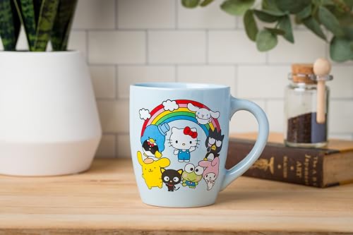 Silver Buffalo Sanrio Hello Kitty and Friends Featuring Badtz-Maru, My Melody, Cinnamoroll, Pompompurin, Tuxedo Sam, Keroppi, and Chococat Rainbow Jumbo Curved Ceramic Mug, 25 Ounces by Silver Buffalo - Image 2