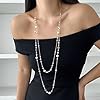 Long Necklaces for Women Pearl Necklaces for Women Long Chain Necklace Dainty Layered Pearl Necklace Statement Sweater Strand Chain Jewelry (Gold) #4