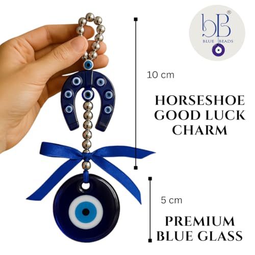 Image of BLUE BEADS Turkish Feng Shui Vastu Blue Glass Evil Eye Hanging /Door Hanging Nazar Batu for Protection and Good Luck - Perfect for Gifting Home or Office (Horseshoe)
