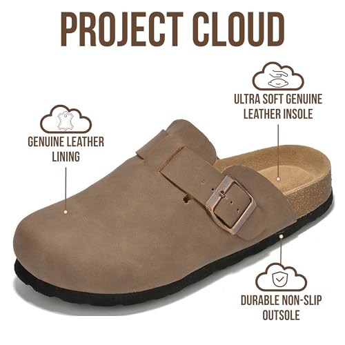 Image of Project Cloud 100% Genuine Leather Footbed Clogs for Women - Memory Foam Arch Support Slippers for Women - Trendy Slip-ons Women's Mules & Clogs Sandals
