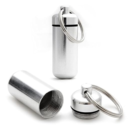Ganzoo Wasserdichte Pillendose Mini-Kapsel 2 Stück, Schlüsselanhänger-Aufbewahrungskapsel aus eloxiertem Aluminium in Silber, Schraubverschluss mit Gummidichtung, für Kleinteile unterwegs, Höhe 45mm