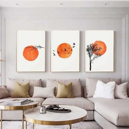 Peinture oiseaux salon triptyque abstrait moderne sans cadre 3 pièces