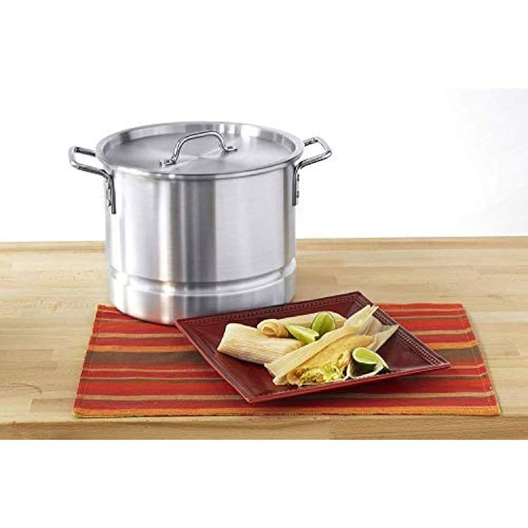 Stock-Pot 8 Qt Aluminum Steam-Pot with Steamer Rack TamalesHeavy Duty Commercial Kitchen Restaurant Olla
