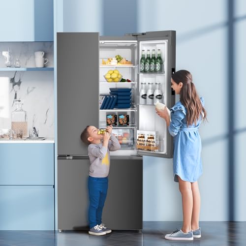 Image of Antarctic Star 17.5 Cu Ft French Door Refrigerator, Bottom Freezer with Built-In Automatic Ice Maker, Fast Cooling & Multi-Air Flow, Inverter Compressor, Stainless Steel VCM, LED Touch Display, Grey