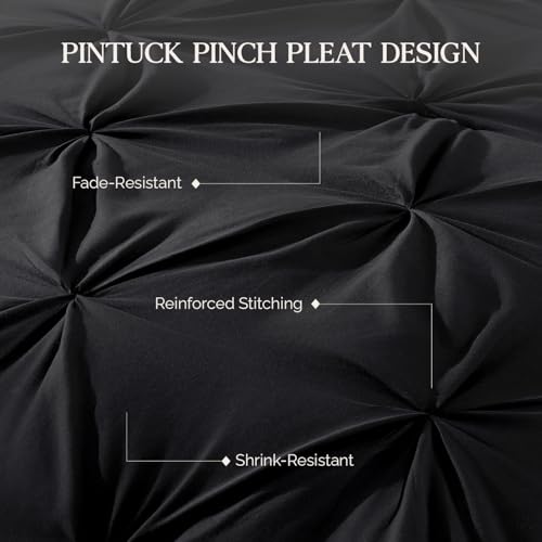 Image of Andency Oversized King Pinch Pleat Comforter Set (120 inchx98 inch),3 Piece Lightweight Pintuck Bedding Comforters & Sets, Fluffy Down Alternative Comforter with 2 Pillow Shams for All Season,Black