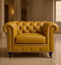 Modern Classic Design Leatherette Luxury Chester Sofa Set with Button Tufted, Sofa for Living Room Home, Office and Lobby (Yellow, 1 Seater Sofa)