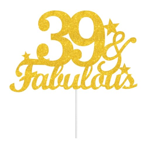 39 & Fabulous Cake Toppers Gold Glitter, Happy 39th Birthday Cake Topper Cheers to 39 Years Old Bday Decoration, Thirty-nine and Fabulous Cake Decorations for 39 Birthday Anniversary Party