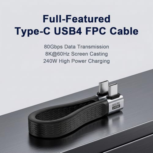 Image of Verilux240W USB C Short Extension Cable, 80Gbps USB4 Type-C Flat Cable with E-Marker Chip, Supports 8K@60Hz Video & Fast Charging, USB-C Extender for SSD, Laptop, VR, OTG & Thunderbolt Devices, 140mm