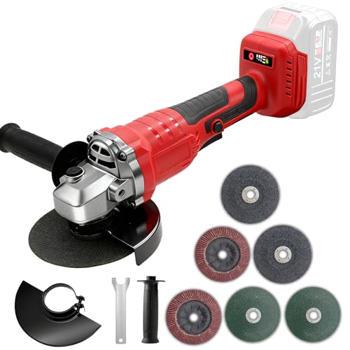 Amoladora Angular a Batería, Motor sin Escobillas, Compatible con Discos de 125mm, 3 Velocidades, 23000 RPM, Incluye 6 Discos(Baterías No Incluidas)