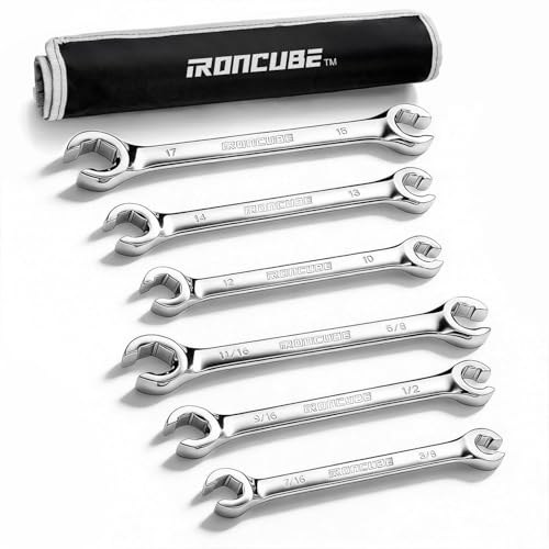 ironcube 6-Piece Flare Nut Wrench Set, SAE and Metric, Storage Pouch