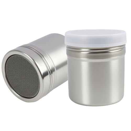2 Pièces Saupoudreuse à Sucre Glace, Saupoudreuse à Sucre en Poudre avec Couvercle, Tamiseur Farine et Shaker Chocolat pour Café et Pâtisserie, Tamiseur...