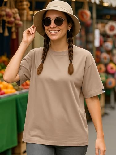 Image of Bewakoof Women's Solid Oversized Fit Half Sleeve Round Neck Cotton Jersey T-Shirt