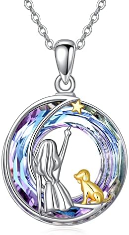 VONALA Dog Necklace for Girls 925 Sterling Silver Puppy Crystal Pendant Necklaces Pet Animal Jewellery Memorial Gifts for Dog Lovers