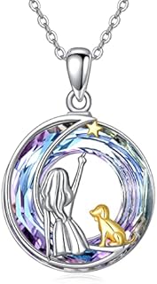 VONALA Dog Necklace for Girls 925 Sterling Silver Puppy Crystal Pendant Necklaces Pet Animal Jewellery Memorial Gifts for Dog Lovers