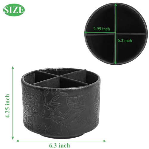 Czzmy Rund Stiftehalter,Leder,360° drehbar,Fernbedienungshalter, drehbarer Nachttisch, TV-Fernbedienung, Schreibtisch-Organizer für Stifte, Bürobedarf, Aufbewahrungsbox(1-Schwarz geschnitzt