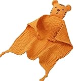 Organic Cotton Muslin Lovey Blanket, Organic Cotton Muslin Tiger Security Blanket Soft & Breathable Lovie Baby Gifts for Boys and Girls