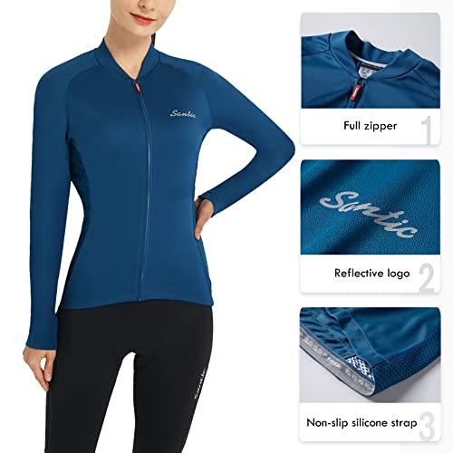 Santic Camisa de ciclismo feminina de manga comprida com bolsos, 1133 - Azul, XP