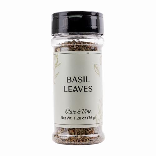 Olive & Vine Basil Leaves, Fresh Herbal Flavor, Seasoning for Pasta, Pesto, Salads, Rich Tradition, Authentic Taste, For Global Recipes (1.28 Ounce)