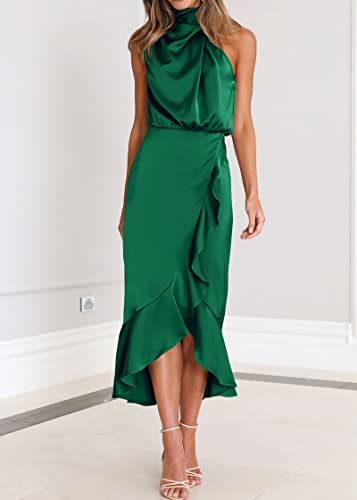 Image of KIRUNDO Women's Summer Satin Mock Neck Wedding Guest Dress