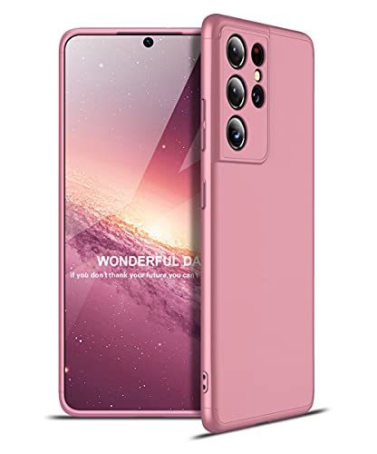 ZSCHAO for Samsung Galaxy S21 Ultra 5G 360 Case Slim Fit Thin Shockproof +Tempered Glass Screen Protector Cover Compatible with Samsung Galaxy S21 Ultra 5G Hard Case Full Tough bumper shell Rose Gold