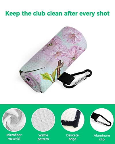 Golf Towel Microfiber Waffle Pattern Towel With Carabiner Clip,Country Hummingbird Pink Cherry Blossom Golf Towels Woman Club Cleaner For Golf Bags,Spring Floral Branch Animal Golf Towel Accessories #TOP3