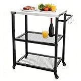 NUUK Rolling Outdoor Grill Cart with Wheel 16" x 24", Stainless Steel Table Top Pizza Oven Stand, BBQ Size Prep Table Outside Kitchen Cabinet for Garden Backyard Barbecue