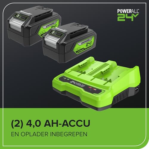 Greenworks 48V(24V x 2) Akku Laubsauger - Laubbläser mit Schultergurt, bürstenloser Motor, 386 km/h, 14.73 m³/min, 45L Fangsack, Zwei 4Ah Batterien und Ladegerät, 3 Jahre Optimal BL48L421-01