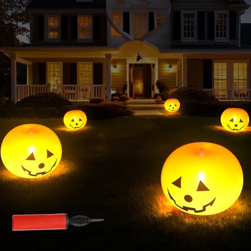 Image of Halloween Inflatable Pumpkin - 20 Pieces LED Light Lanterns, 12 Inch, Party Accessories for Indoor and Outdoor Decoration